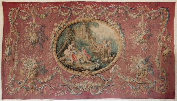 Photo of a tapestry made to celebrate Marie Antoinette's wedding to the Dauphin of France.